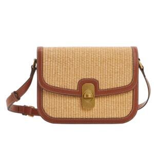 Mango Raffia Effect Shoulder Bag Straw Crossbody Bag Brown